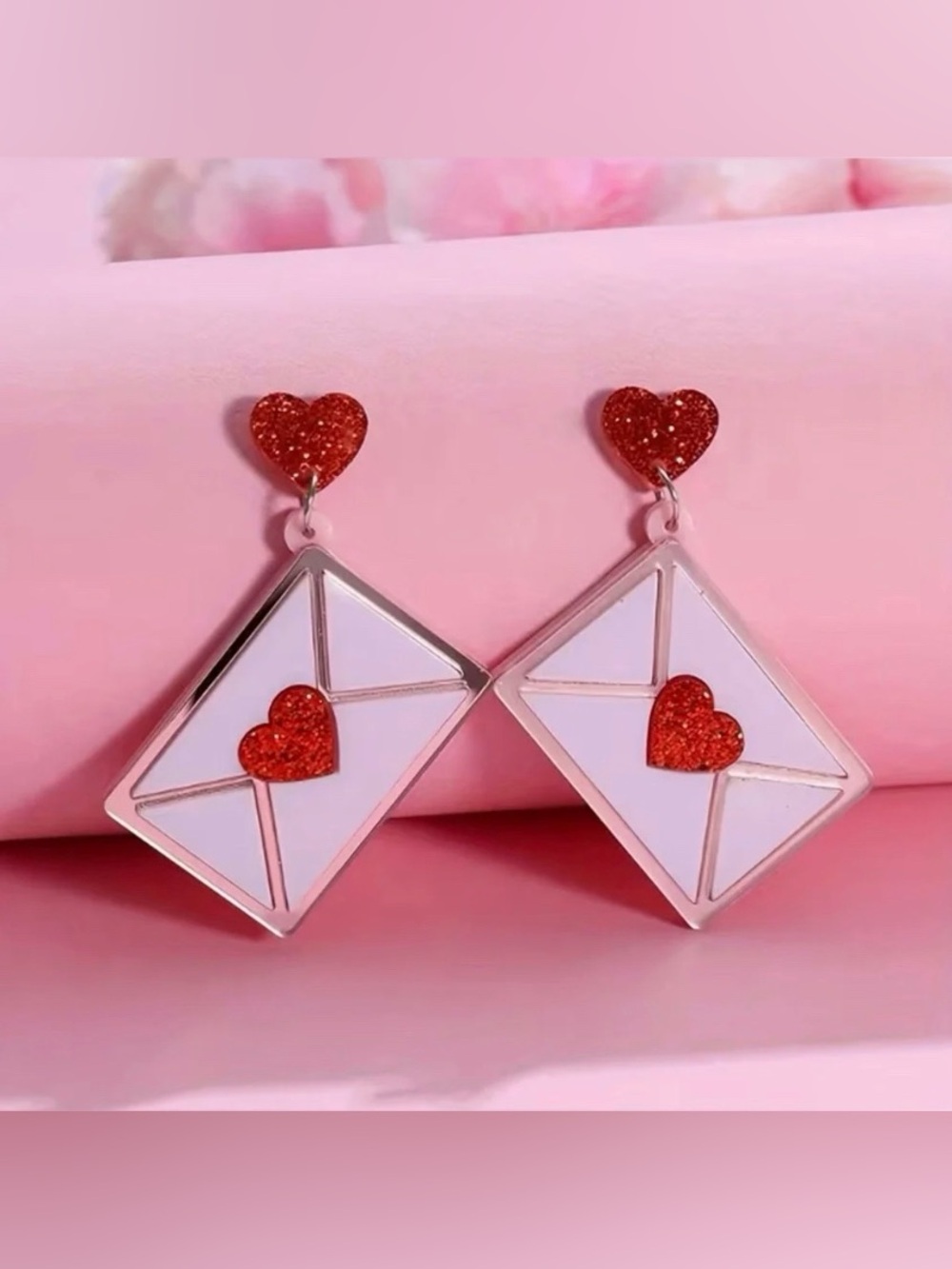 Love Letter Heart Envelope Drop Earrings Modern Valentines Day - Picture 1 of 7